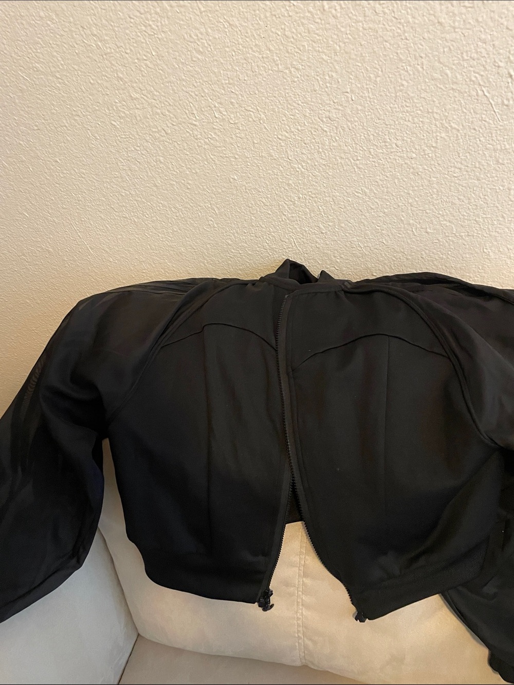 adidas Originals Black Cropped Bomber Jacket with Sheer Sleeves - Picture 3 of 16